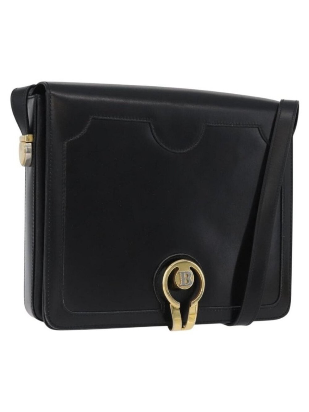 Authentic BALLY Shoulder Bag Leather Black Gold
